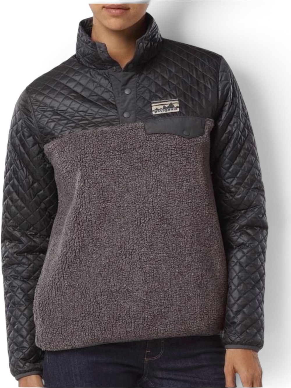 Patagonia Women's Mixed Snap-T Pullover gray quilted fleece Gorpcore hiking S